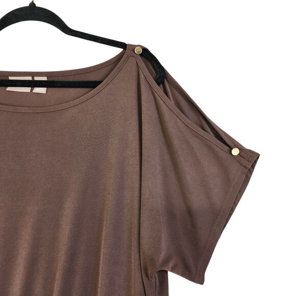 Chicos Womens Maxi Dress Size Large Chocolate Brown Cold Shoulder Stretch Travel - Picture 3 of 15